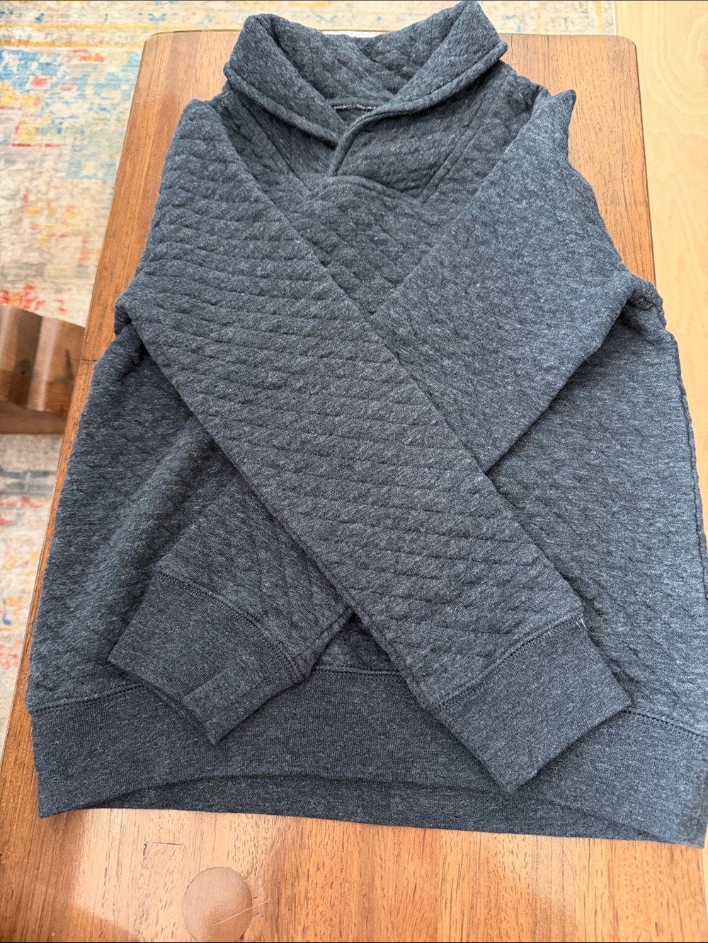 Quilted Shawl Collar Boys Sweater - Navy